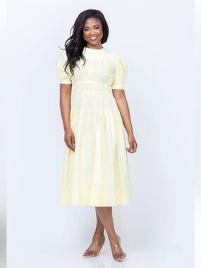 Ulla Johnson Pale Yellow Puff-Sleeve Midi Dress